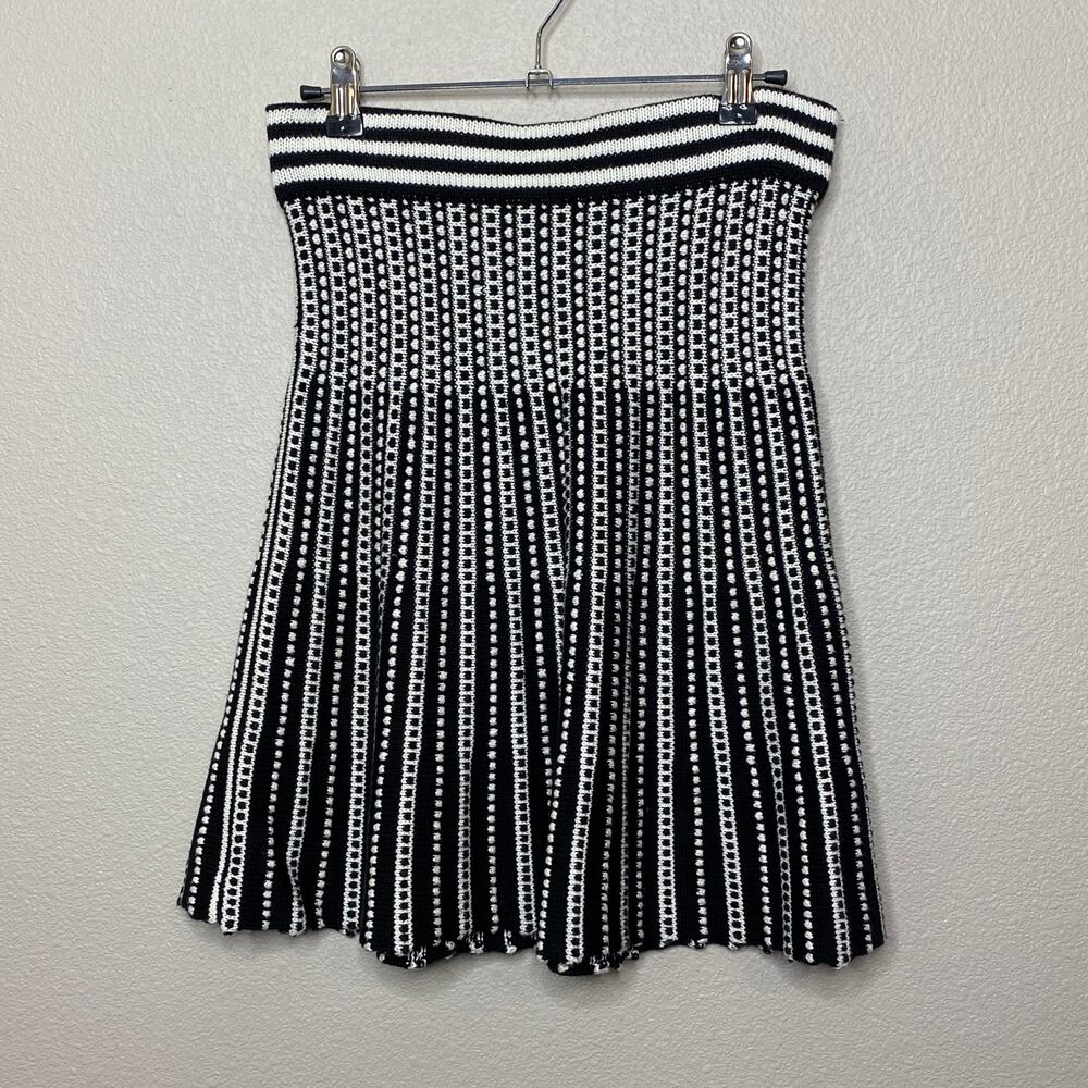 Catherine Malandrino Sweater Knit Mini Skirt Womens XS Pleated Geometric Striped
